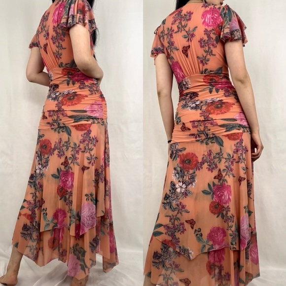 Maeve by Anthropologie Peach Orange Floral Drop Waist Maxi Dress - Picture 2 of 8